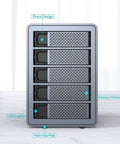 Five Bay Aluminum RAID Hard Drive Enclosure With Usb 3.0 Interface For 3.5 And 2.5 Inch Sata Hdd And Ssd Up To 120Tb Storage Capacity front view highlighting ports and features.