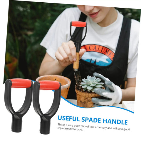 Woman using D Shaped Shovel Handle Replacement With Easy Install For Snow Shovels And Rakes Palm Friendly Ergonomic Grip Durable Lightweight Handle Upgrade Fits Most Shovel Shafts Simple To Attach And Use to plant a succulent.