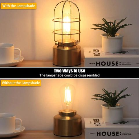 Industrial 3-Way Dimmable Desk Lamp With USB Ports, Touch Control, metal build with and without lampshade on table