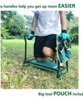 Person using Sturdy Garden Kneeler And Seat With Thick Padded Pad And Tool Pouch, Heavy Duty Foldable Steel Stool, 330 lb capacity.