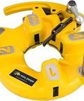815A Pipe Threading Die Head Fits RIDGID 300 And 535 Quick Open Self Opening Workhorse Build Pro Grade, yellow tool in use