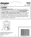 Back packaging of Top Shelf 3V Lithium Coin Cell Battery Pack CR2032 Six Count Bundle with warning instructions.