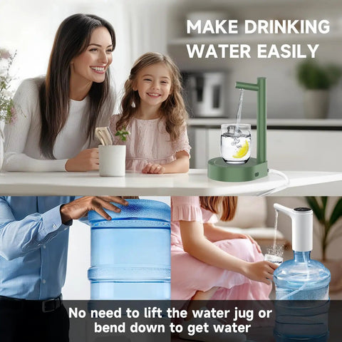 Compact Desktop Water Dispenser For 5 Gallon Bottles With USB C Fast Charge shown on kitchen counter