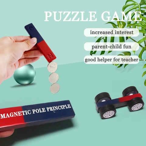 Two Pack Kid-Friendly Bar Magnets For Kids With Clear North And South Poles, 50x9x9mm, used in physics toy demonstration.