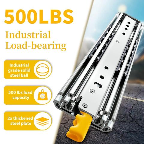 Heavy Duty Locking Drawer Slides Full Extension Runners With Lock 12 To 60 Inch Side Mount Rails For Drawers Up To 493 Lb Per Pair Built From Beefy High Strength Steel For Heavy Cabinets Tool Chests And Industrial Drawers, 500 lb load