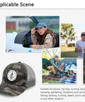 No Crying On The Yacht Women's Breathable Outdoor Trucker Hat With Adjustable Strap displayed in camouflage design, various outdoor scenes
