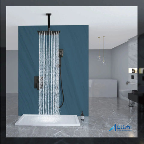 Dope Matte Black Ceiling Mount Shower System with Dual Function Rainfall Overhead Shower Head and Handheld Spray