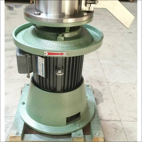 JM120 Commercial Vertical Peanut Butter Grinder Mill In Stainless Steel, showing base and motor on a pallet