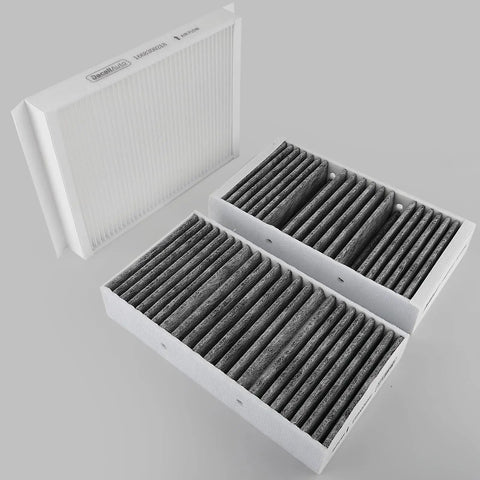 Cabin Air Filter Set For Mercedes ML GLE GLS GL Class 2012 To 2019 2 Pack Replacement Filters showing interior and dust filter