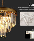 Gold Crystal Chandelier 16 Inch Modern Ceiling Pendant Light Fixture Dimmable Flush Mount Round Chandelier For Dining Room