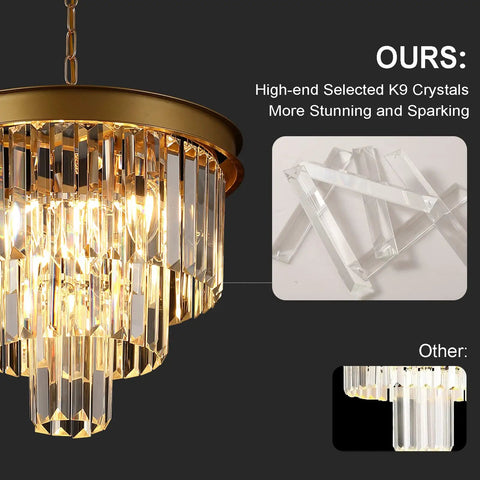 Gold Crystal Chandelier 16 Inch Modern Ceiling Pendant Light Fixture Dimmable Flush Mount Round Chandelier For Dining Room