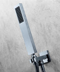 Luxury LED Rain Shower System With Built In Bluetooth Speakers And Thermostatic Faucet Set Five Function Matte Black Body Jet Kit handheld shower head with sleek chrome finish.