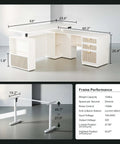 Modern Mate 63 Inch L Shaped Electric Standing Desk With Privacy Panel Ergonomic Adjustable Height, dimensions and features displayed.