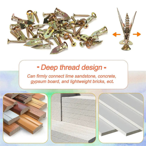 Self Drilling Drywall Anchors And Screws Kit 400 Pcs Zinc Plated Steel For Hollow Walls Rust Resistant Easy No Sweat Install, deep thread design