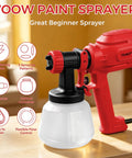 Badass Power 700W Electric Airless Paint Sprayer With Four Quick Swap Tips For Slick Even Coats And A No Sweat Finish On All Your Favorite Home Projects Red close-up showing the nozzle and container.