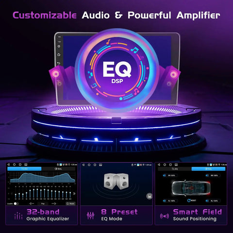 Toyota Camry 2000 2006 Android Car Stereo With 9 Inch Touch Screen CarPlay Android Auto Plug And Play GPS Bluetooth Wi Fi Dash Kit Mirror Link SWC DSP EQ Backup Camera showcasing customizable audio interface and amplifier features