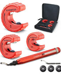 Pro Grade Four Piece Copper Pipe Cutter Set With Deburring Tool for one half inch three quarters inch and one inch tubing