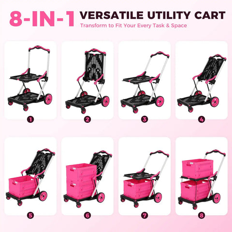 Collapsible Shopping Cart Platform Hand Truck With One Button Fold Adjustable Handle From 90 To 135 Degrees versatile design