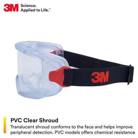 GoggleGear Eye Protection Goggles 3000 Series With Clear Scotchgard Anti Fog Anti Scratch Lens PVC Shroud Premium Strap
