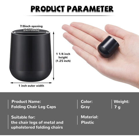 Close-up of Seven Eighths Inch Folding Chair Leg Caps Set Heavy Duty Plastic Floor Protectors in hand showing size details.