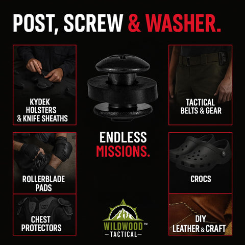 Gun Holster Hardware One Half Inch Posts And One Half Inch Chicago Screws Kit Twelve Sets Black Open Slotted Fasteners