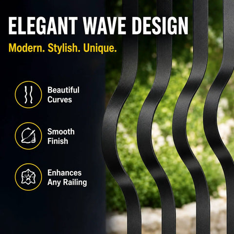Elegant wave design of Heavy Duty Weather Resistant Deck Baluster Kit Rock Solid Cast Iron Railing Posts, 32 inches.