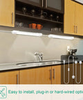 Installed Ultra Bright Led Tube Light Fixture With Plug 1.4Ft 1800 Lumens 5000K Daylight No Flicker No Glare in kitchen cabinet