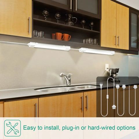 Installed Ultra Bright Led Tube Light Fixture With Plug 1.4Ft 1800 Lumens 5000K Daylight No Flicker No Glare in kitchen cabinet