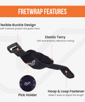 Close-up of black Fret Wrap And Guitar Mute Set For Acoustic, Electric, And Bass with elastic terry and buckle design.