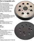 Rock Solid 5 Inch Hook And Loop Sanding Pads With Heavy Duty Dust Collection And No Sweat Installation For Random Orbit Sanders Compatible With Dewalt And Porter Cable 2 Pack showing multiple compatibility listings and design features.