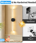 Black Battery Operated Wall Sconces Set of 2 Peel and Stick on, 20.9" shown on wall, featuring a sleek design and easy installation.