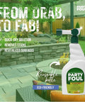 Plant Based Outdoor Cleaner Spray For Decks And Patios That Tackles BBQ Spills And Grime On Wood Tiles Granite Metal Glass And More Eco Friendly Vegan Formula 32 Oz bottle on patio