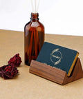 Walnut Wood Card Holder And Desk Organizer For Storing And Displaying Cards, Sleek Mountain Style Card Stand With Non Slip Base
