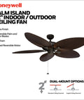 Palm Island 52 Inch Tropical Ceiling Fan With No Light For Indoor Outdoor Use, Wet Rated With 5 Palm Leaf Blades, Bronze Finish