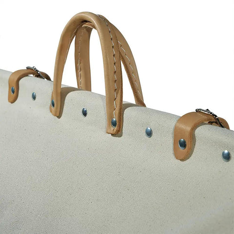 Pro Grade Heavy Duty Canvas Tool Bag With Moisture Resistant Vinyl Bottom And Steel Frame For Rugged Use, 24 Inch, leather handles