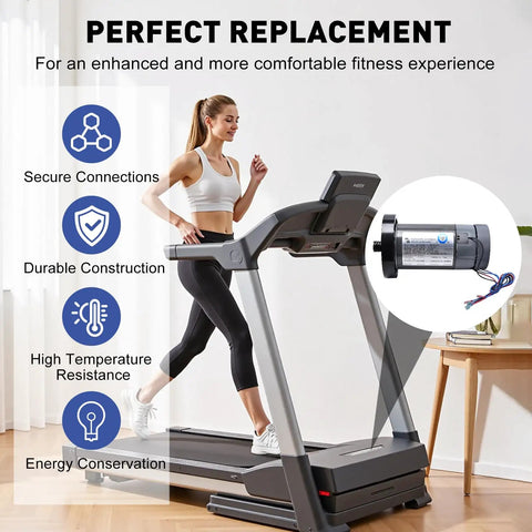 Woman running on treadmill with Beefy 3.0 HP Treadmill Drive Motor With Flywheel 130 Vdc 2238 Watts Replacement For NordicTrack.