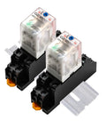 Two Pack 8 Pin DPDT Electromagnetic Relay 24V DC 10A With LED Indicator Socket Base And DIN Rail Mount GR5 Y2CLGT Relays For Control Circuits Plug And Play Ready Industrial Automation Essentials, two relays on DIN rail
