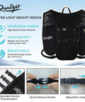 Hydration Running Vest For Men And Women With 1.5L Water Bladder Breathable Adjustable Backpack And Reflective Night Safety Strips For Hiking Trail Running Marathons And Cycling Black One Size with buckle and strap details
