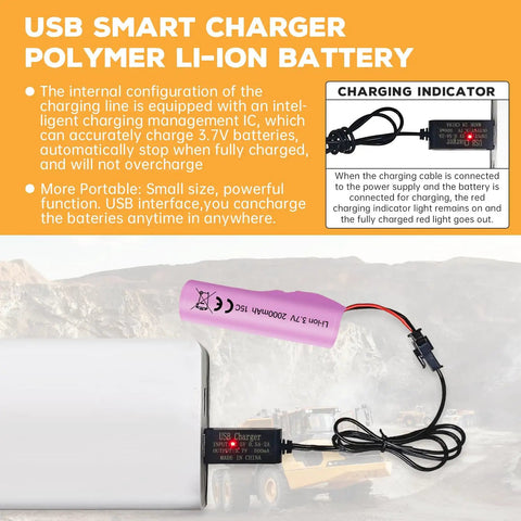 3 Pack 3.7V 2000mAh SM2P Lithium Battery With USB Charging Cable and indicator light in use