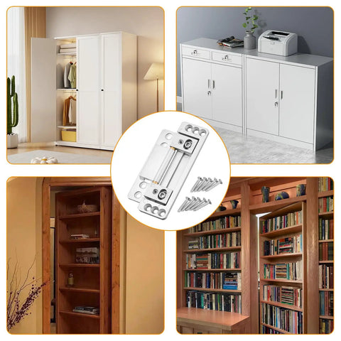 Heavy Duty Hidden Door Hinges 2 Pack With Matching Structural Screws Sleek Zinc Alloy Concealed Hardware Kits on furniture and shelves.