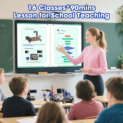 Hands On IoT Traffic Simulator Kit For Kids And Teens 3D Wooden Puzzles STEM Education Set DIY Smart City Coding Toy Powered By ESP32 Learn Electronics And Robotics With Real World Traffic Scenarios classroom lesson with students