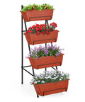 4 Tier Vertical Raised Garden Bed With Legs For Indoor And Outdoor Use, Space Saving Planter For Herbs Vegetables And Flowers, Easy Assembly, Durable Brick Red Finish displaying colorful flowers
