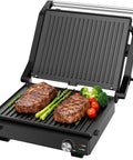 Svuineek 14 Inch Electric Indoor Grill With Panini Press Functionality 1600W Power grilling steaks and veggies.