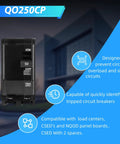 Heavy Duty 50 Amp 2 Pole Circuit Breaker With Plug In Mount And Visual Trip Indicator built tough, front view, designed for load centers.