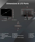 24 Inch IPS Webcam Monitor With 1080P Picture Built In Microphone And 5MP Privacy Camera Windows Hello Facial Recognition 120Hz Refresh Crystal Clear Video Calls Front Speakers USB C HDMI DisplayPort Ideal For Remote Work And Conferencing, showing dimensions and I/O ports layout.