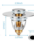 Diagram showing dimensions of Silver Bathroom Sink Stopper With Hair Catcher Two In One Drain Strainer for standard sink holes.
