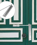 Automatic Stainless Steel Door Closer for Home and Office installed on a green door, smooth soft close, durable silver finish