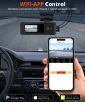 Dashboard view of Dual 2K Front And Rear Dash Cam with phone app control, wireless 64GB SD card, in-car setup