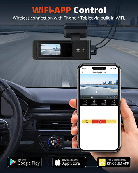 Dashboard view of Dual 2K Front And Rear Dash Cam with phone app control, wireless 64GB SD card, in-car setup