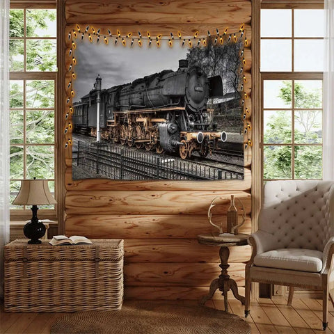 Vintage Steam Locomotive Tapestry Wall Art For Living Room Bedroom And Office Rustic Industrial Decor With Nostalgic Railway Charm